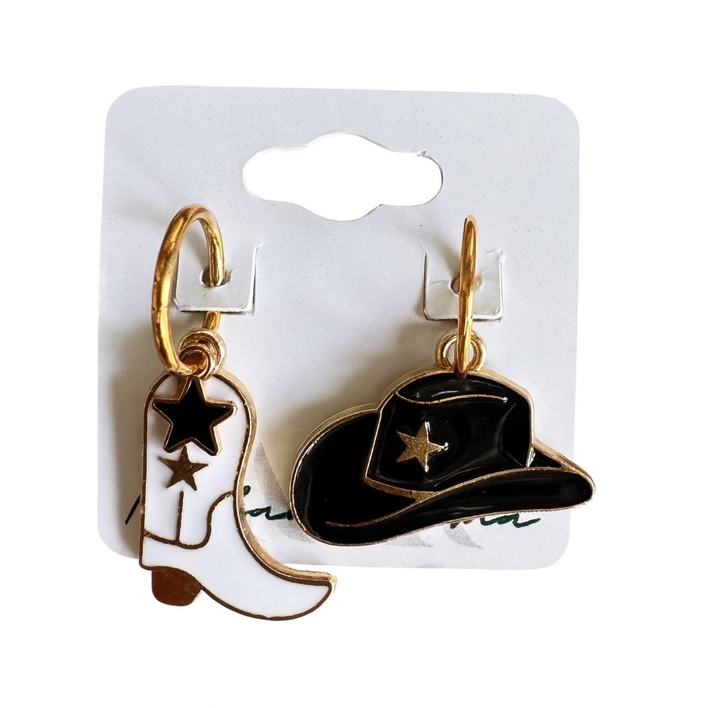 Cowboy Boot and Hat Earrings - Black and Gold